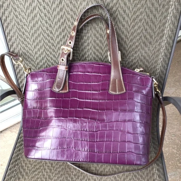 ❌️SOLD❌️ Dooney & Bourke TRINA Grape Croc Leather Satchel Bag - Picture 4 of 8